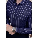 Etikmen Lacivert Beyaz Çizgili Slimfit Erkek Gömlek - Lacivert - Beyaz