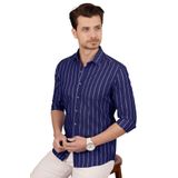 Etikmen Lacivert Beyaz Çizgili Slimfit Hediye Kutulu Erkek Gömlek XXL