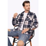 Etikmen Lacivert Beyaz Geçiş Oversize Oduncu Hediye Kutulu Erkek Gömlek L
