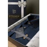 Etikmen Lacivert Kahve Düğmeli Slimfit Hediye Kutulu Erkek Gömlek