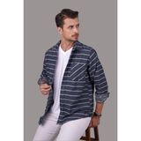 Etikmen Mavi Beyaz Çizgili Oversize Oduncu Erkek Gömlek - 2XL