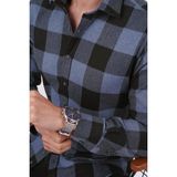 Etikmen Mavi Siyah Dama Desenli Slimfit Oduncu Erkek Gömlek - 2XL