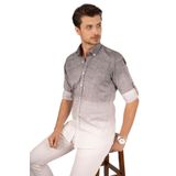 Etikmen Panolu Gri Beyaz Keten Slimfit Hediye Kutulu Erkek Gömlek M