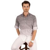 Etikmen Panolu Gri Beyaz Keten Slimfit Hediye Kutulu Erkek Gömlek XL