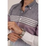 Etikmen Panolu Gri Vişne Çizgili Keten Slimfit Erkek Gömlek