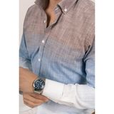 Etikmen Panolu Kahve Mavi Geçişli Keten Slimfit Erkek Gömlek - Açık Mavi
