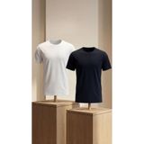 Etikmen Premium %100 Organik Pamuk 2'li Lacivert-Beyaz Basic Slimfit Erkek Tişört