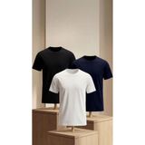 Etikmen Premium %100 Organik Pamuk 3'li Beyaz - Siyah - Lacivert Basic Slimfit Erkek Tişört