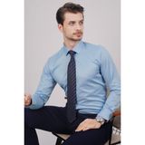 Etikmen Şeker Mavisi Slim Fit Erkek Gömlek Klasik Stil Düğmeli Renkli Çizgi Desen