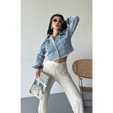 Etiler Collection Çift Kapaklı Püsküllü Crop Buz Mavi D2002