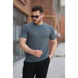 Etiler Collection Erkek Dikey Çizgili Ottoman Kumaş Kısa Kollu T-Shirt - Antrasit