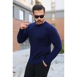 Etiler Collection Erkek Örgü Desen Bisiklet Yaka Kazak - Lacivert - 2XL