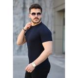 Etiler Collection Erkek Viskon Kumaş Bisiklet Yaka Desenli Tişört - Siyah - XL