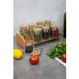 ETKA Dizayn Mion 8'li Ahşap Baharatlık Takımı, Ahşap Standlı, Vakum Kapaklı 8'li Baharatlık Seti