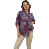 Etki Moda Kadın Çok Renk Desenli Italyan Stil Yarım Düğmeli Hakim Yaka Gömlek - Mürdüm