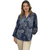 Etki Moda Kadın Çok Renk Desenli Italyan Stil Yarım Düğmeli Hakim Yaka Gömlek - XL - İndigo