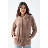 Etkimod Kadın Siyah Kapüşonlu Peluş Ceket - 2XL - Vizon