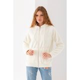 Etkimod Kadın Vizon Uzun Kollu Kopüşonlu Astarsız Peluş Ceket - XL - Ekru