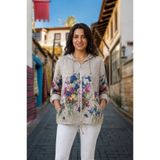 EtkiModa Kadın 4/3 Kapri Kol Kapşonlu İtalyan Stil Fermuarlı Pamuklu İnce Kumaş Ceket