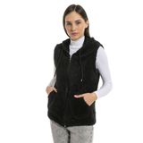 EtkiModa Kadın Siyah Kapşonlu Kolsuz Peluş Yelek