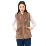 EtkiModa Kadın Vizon Kapşonlu Kolsuz Peluş Yelek vizon 3XL