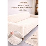 etleshome Yumuşacık Welsoft Krem Lastikli 3 Kişilik Koltuk Örtüsü | Kaymaz, Esnek ve Yıkanabilir Koltuk Kılıfı
