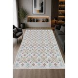 Etnik Çiçek Desenli Baskılı Kaymaz Yıkanabilir Salon Oturma Odası Mutfak Balkon Halısı Yolluk 100 X 400 Cm Gri