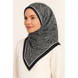 Etnik Desen Soft Eşarp - Siyah - Beyaz