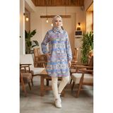 Etnik Desenli Düğmeli Oduncu Kışlık Tunik 2504-03 Indigo Kırmızı - İndigo - 42 - 44