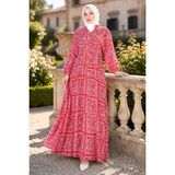 Etnik Desenli Elbise Kırmızı HM262799 - XL