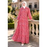 Etnik Desenli Elbise Kırmızı HM262799