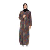 Etnik Desenli Kruvaze Namaz Elbisesi –%100 Viskon, Yandan Bağlamalı 36-46 Beden (Mavi, 1)