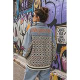 Etnik Desenli Patchwork Denim Ceket