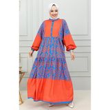 Etnik Desenli Tesettür Elbise 0302-01 Lacivert - Standart