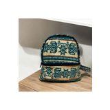 Etnik kilim desenli küçük boy kadın sırt çantası Mavi