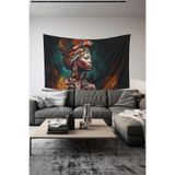 Etnik Zarafetli Kadın Desenli Duvar Halısı Duvar Örtüsü Tapestry Süetimsi Dokulu%100 Polyester Kumaş