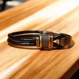 Etniko Antik Sarı Kanca & Metal Boncuklarla Siyah Deri Bileklik – 3 Beden Seçeneğiyle Zarif ve Şık Tasarım - S ( 18 cm )