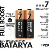 Etorva Store Type-C Şarjlı 800MWH 1.5V Şarj Edilebilir 2’li Aaa Ince Pil - Lityum Iyon Batarya