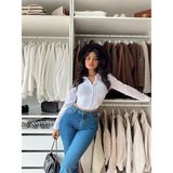 Etos Kadın Gömlek Crop Slim Fit Dar Kesim Beli Lastikli - Beyaz