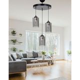 Etsylight Dora Black Füme Glass Lüx 3 Salon Avize, Cam Avize, Antre Avize, Oturma Odası Avize - Siyah