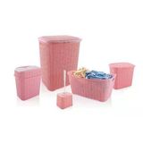 Ett 5 Parça Örgü Desenli Plastik Banyo Seti | Çamaşır Sepeti, Deterjanlık, Çöp Kovası, Klozet Fırçası