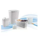 Ett 5 Parça Örgü Desenli Plastik Banyo Seti Gri - Çamaşır Sepeti Çöp Kovası Deterjanlık Klozet Fırçası