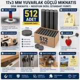 ETT 512 Adet 17x3 mm Yuvarlak Güçlü Disk Mıknatıs - Ferrit