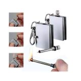ETT Benzinli Metal Kibrit Çakmak | Anahtarlıklı, Magnezyum Çubuklu Gümüş