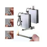 Ett Benzinli Metal Kibrit Magnezyum Çubuklu Anahtarlıklı Sonsuz Kibrit Çakmak Gümüş Rengi