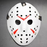 Ett Beyaz Kırmızı Çizgili Tam Yüz Hokey Maskesi - Korkutucu Halloween Maskesi