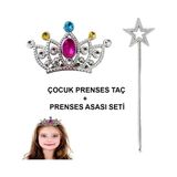 Ett Çocuklar Için Taraklı Prenses Tacı ve Prenses Yıldız Asa Seti Gümüş - Renkli - Standart