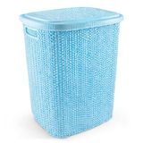 ETT Kirli Çamaşır Sepeti Kapaklı 65 LT Örgü Desenli Plastik - Mavi