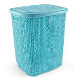 ETT Kirli Çamaşır Sepeti Kapaklı 65 LT Örgü Desenli Plastik - Turkuaz