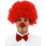 Ett Kırmızı Renk Kıvırcık Afro Palyaço Seti - Peruk Ve Sünger Burun